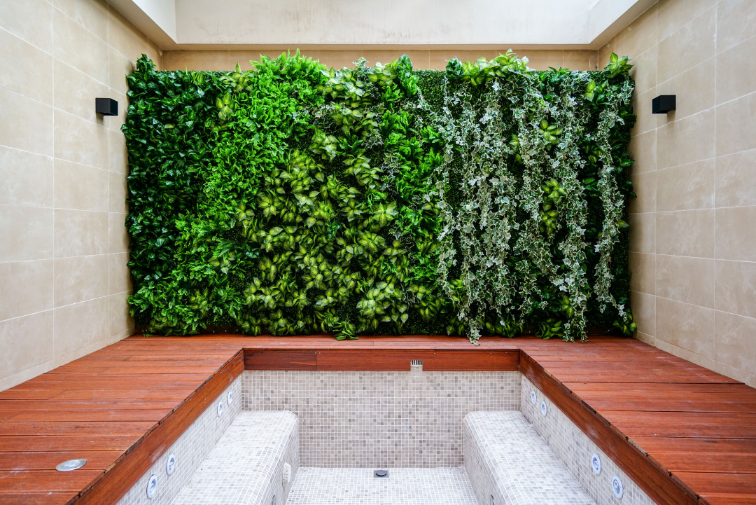 Green wall with outdoor spa