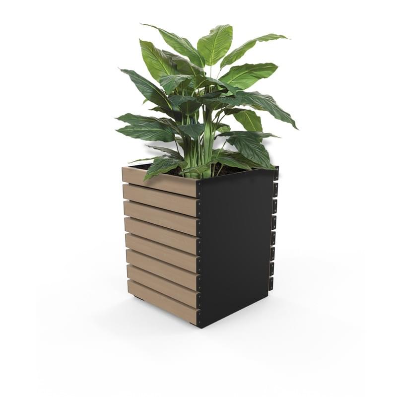 Barcelona Planter - Square (Solid Ends) - Wood Grain Aluminium - Blonde Oak from Astra Street Furniture