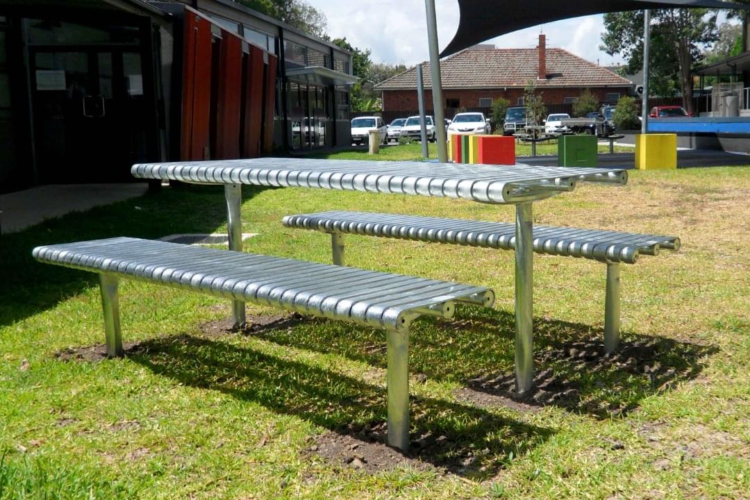 Steel Slat Setting with Benches from Commercial Systems Australia