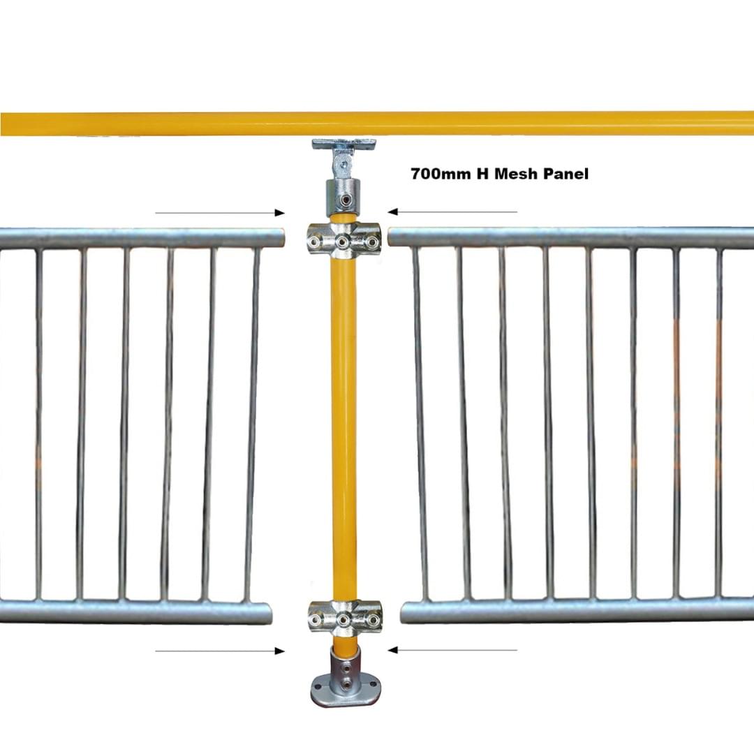 Through Stanchion with Straight Angle Base Plate - For 700mm Mesh Panels - Galvanised Or Yellow from Safety Xpress