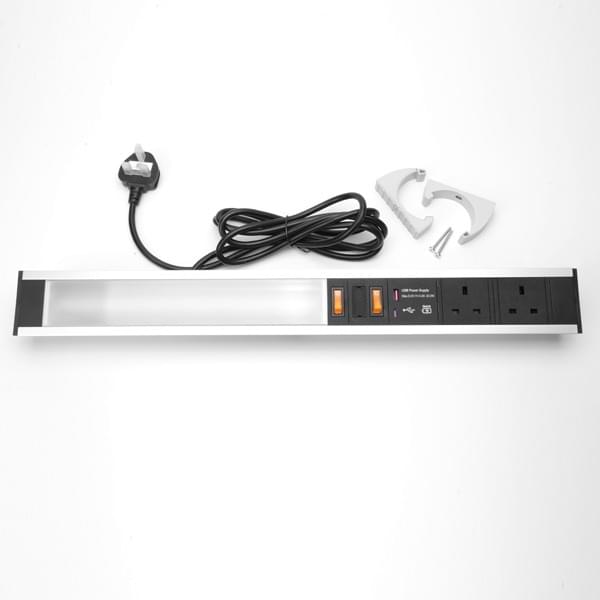 Slimline Power Station with  2 x BS Socket, LED Strip Light and  20W Dual USB  Quick Charger- USB-A/ C from Kengo