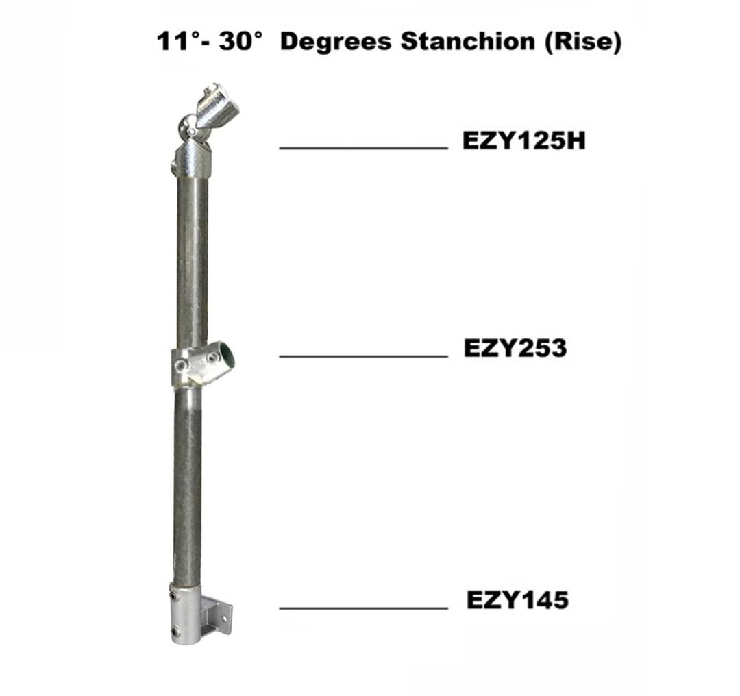 Ezyrail - End Stanchion (Rise) w/ Rail Mount Fixing Plate - 11°-30° - Galvanised Or Yellow from Safety Xpress