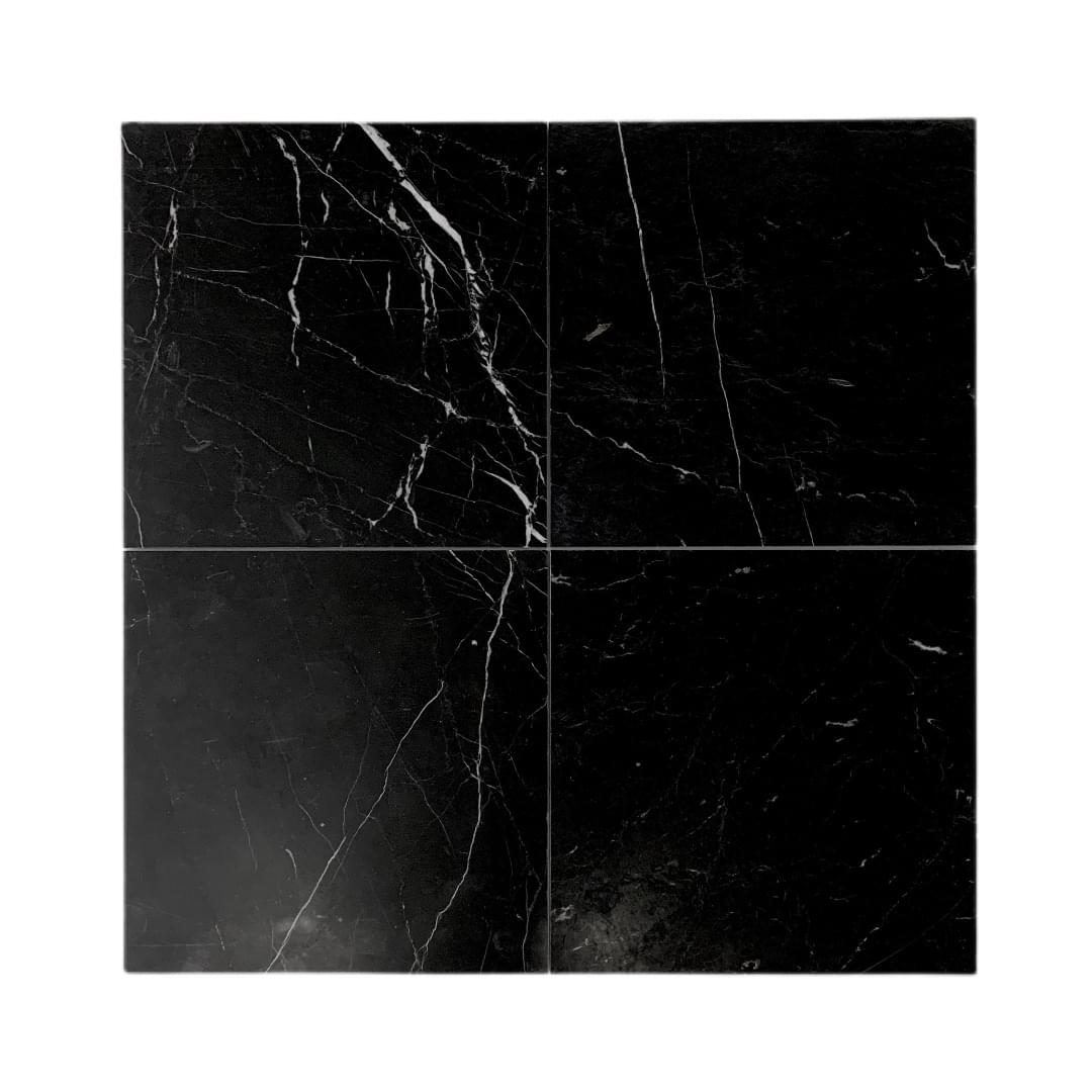Nero Marquina Marble Honed from Graystone Tiles & Design Studio