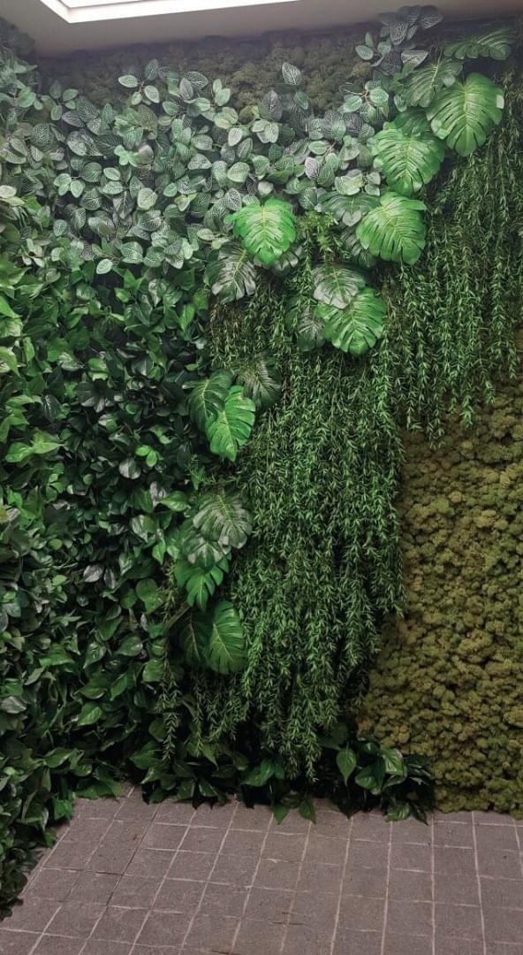 Artificial Green Wall mixed with Mosstile and/or Preserved Moss from InnoGreen