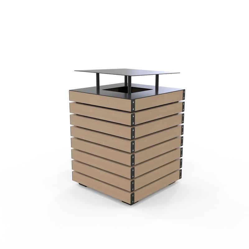 Barcelona Bin - Covered Top - Wood Grain Aluminium - Blonde Oak from Astra Street Furniture