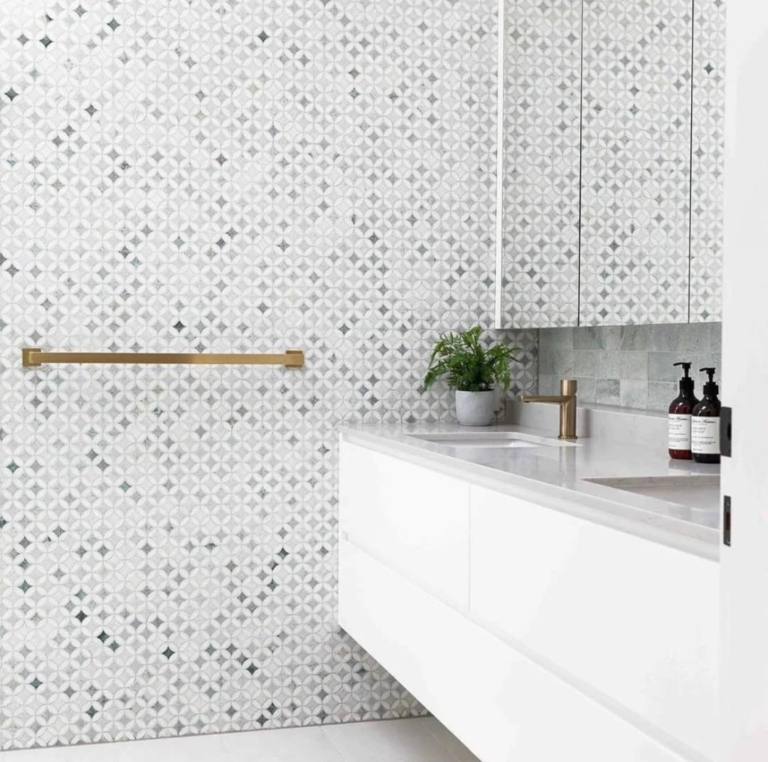 Calgary Ming Green And Thassos Honed Mosaic from Graystone Tiles & Design Studio