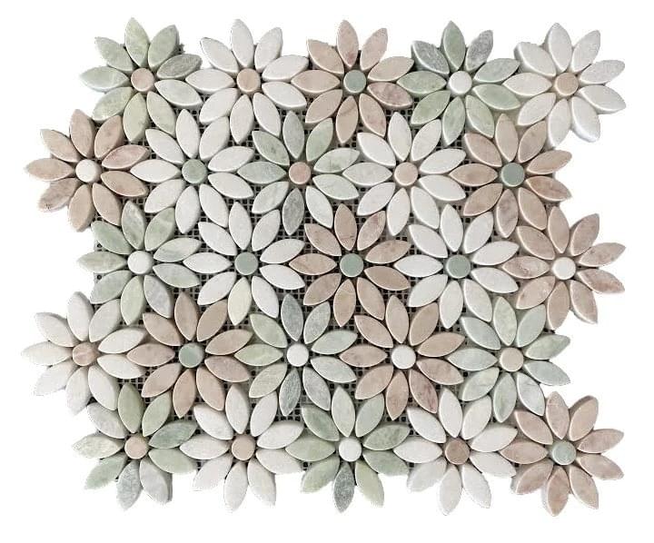 Delft Flower Marble Honed Mosaic from Graystone Tiles & Design Studio