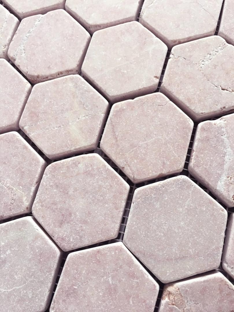 Rosso Crema Hexagon Tumbled Mosaic from Graystone Tiles & Design Studio