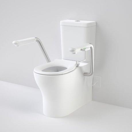 Opal Cleanflush Easy Height Wall Faced Close Coupled Suite with Nurse Call Armrests - 985400ARWNCL / 985300ARWNCL / 985600ARBLNCL / 985700ARAGNCL / 985400ARWNCR / 985700ARAGNCR / 985300ARWNCR / 85600ARBLNCR from Caroma