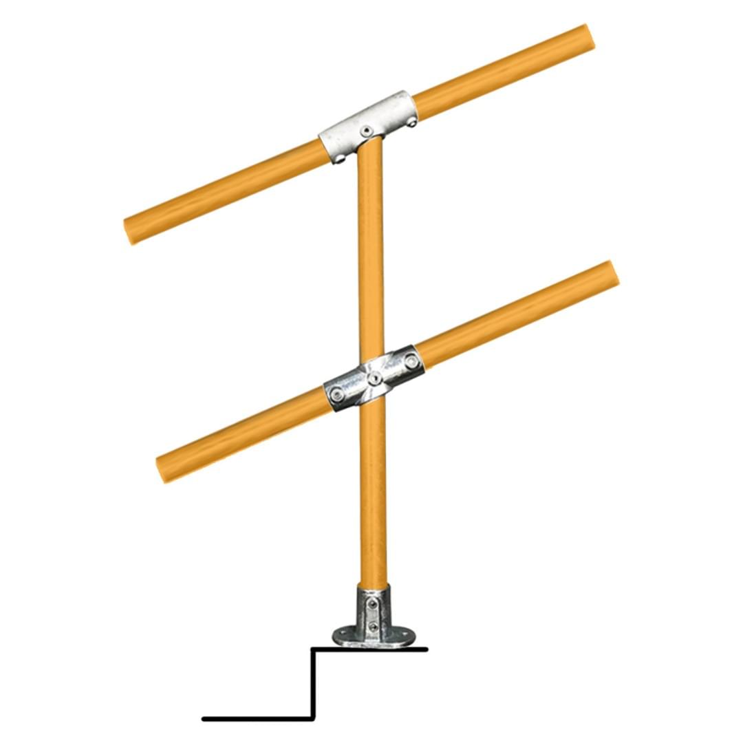 Ezyrail - Through Stanchion w/ Straight Angle Base Fixing Plate 11°-30° fittings - Galvanised Or Yellow from Safety Xpress