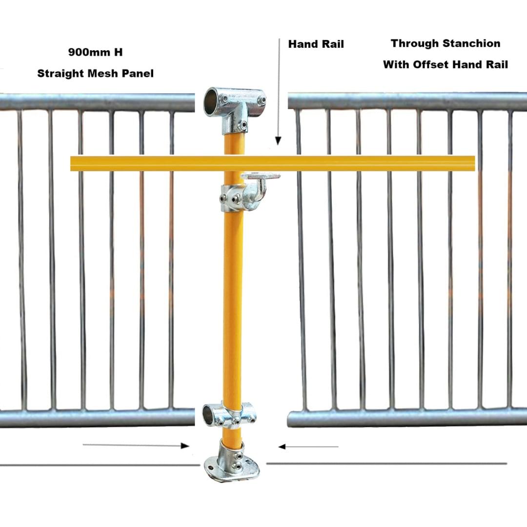 Through Stanchion with Straight Angle Base Plate - Offset - Galvanised Or Yellow from Safety Xpress