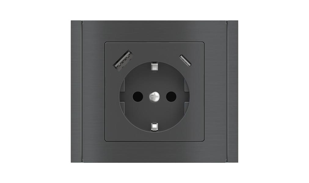 Square socket point (55x55 mm module) - Schuko USB from ATELiER