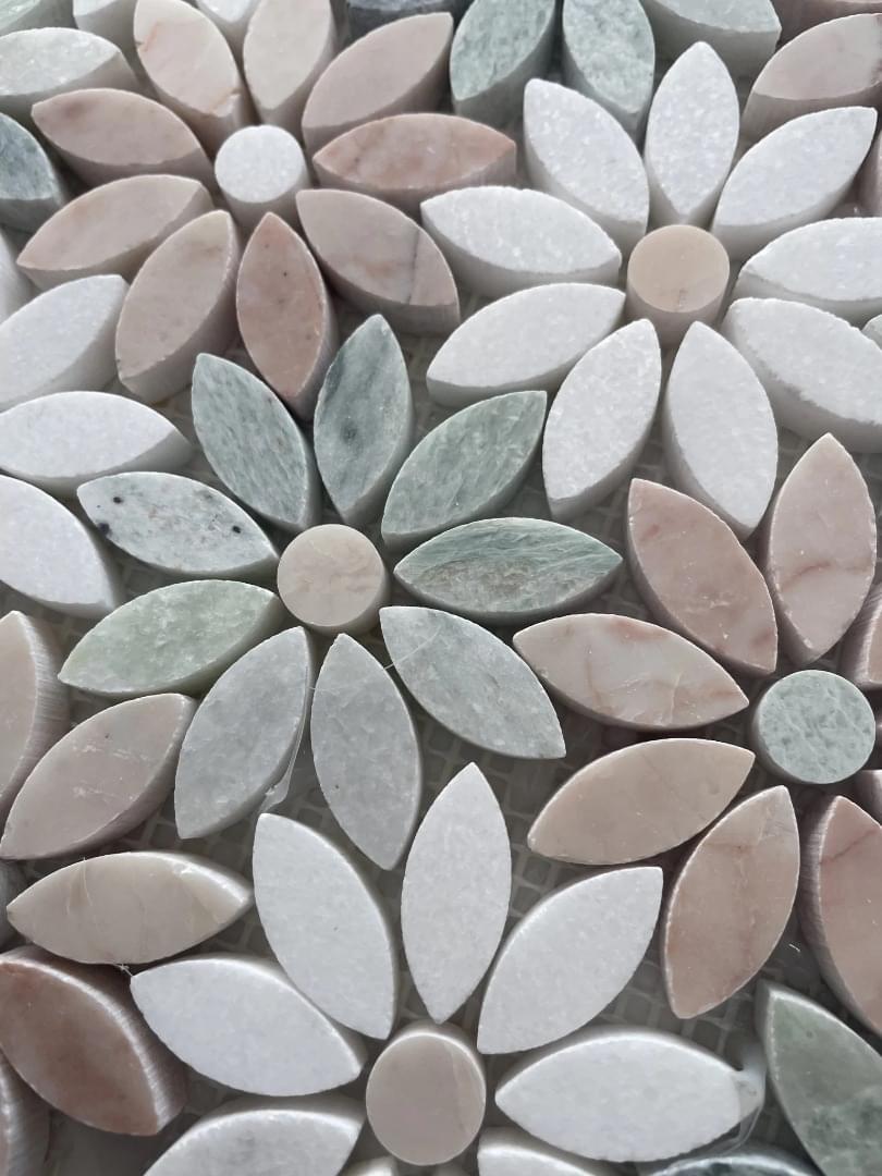 Delft Flower Marble Honed Mosaic from Graystone Tiles & Design Studio
