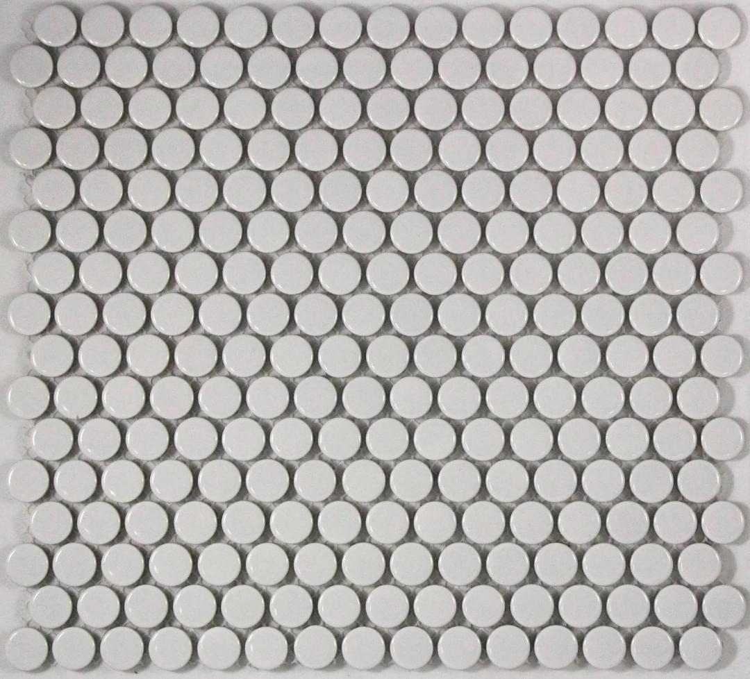 Gloss White Penny Round Mosaic from Graystone Tiles & Design Studio