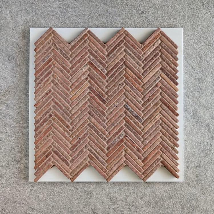 Herringbone Weave Mosaic - Rosso Travertino from Lulo Tile