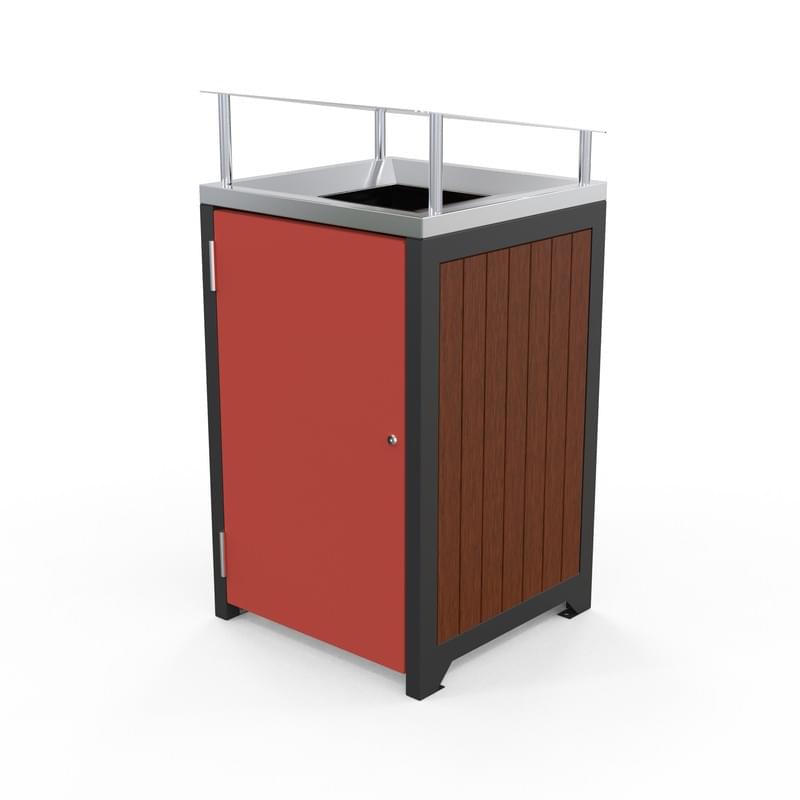 Athens Bin Enclosure - Timber Slat and Black Frame Stainless Steel Sloping Cover from Astra Street Furniture