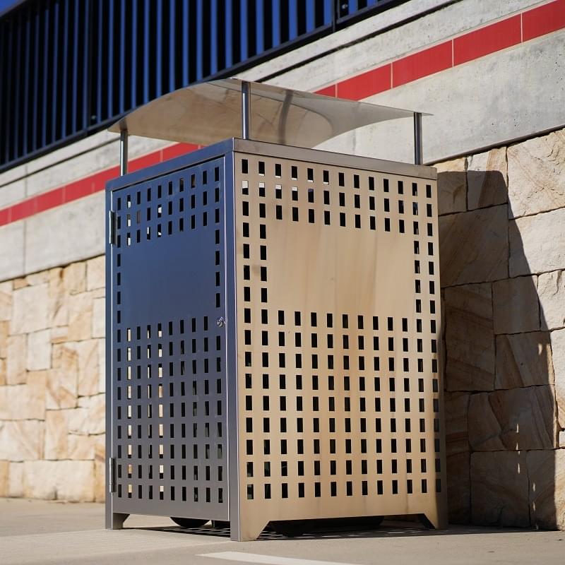 Athens Bin Enclosure - Stainless Steel Laser Cut Curved Cover from Astra Street Furniture