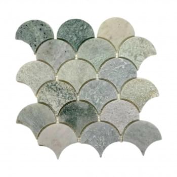 Ming Green Honed Fan Mosaic from Graystone Tiles & Design Studio