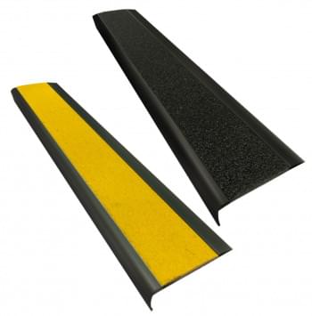 Black Anodised Aluminium Stair Nosing w/ Black OR Yellow Tough Fibreglass Anti Slip Insert 75mmx30mm - Per Metre