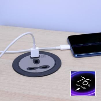 Desk Grommet Power Unit with BS Scoket and 20W USB Quick Charger - USB-A from Kengo