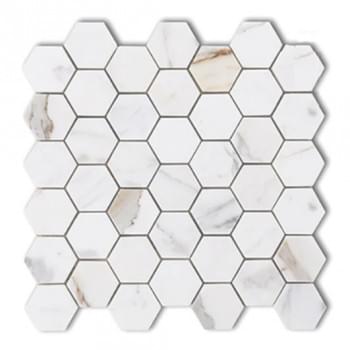 Calacatta Gold Marble Hexagon Honed Mosaic from Graystone Tiles & Design Studio