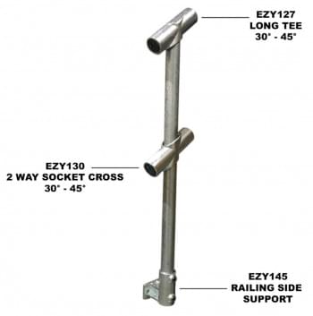 Ezyrail - Through Stanchion w/ Rail Mount 30°-45° - Galvanised Or Yellow from Safety Xpress