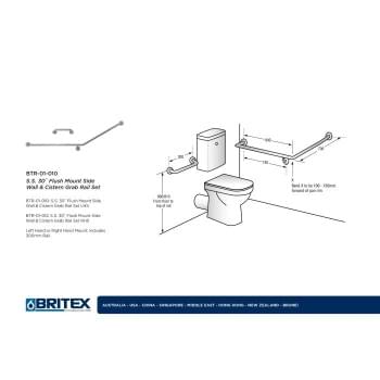 S.S. RHS 30˚ Flush Mount Side Wall & Cistern Grab Rail Set from Britex