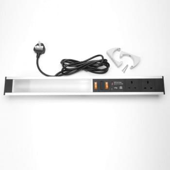 Slimline Power Station with  2 x BS Socket, LED Strip Light and  20W Dual USB  Quick Charger- USB-A/ C from Kengo