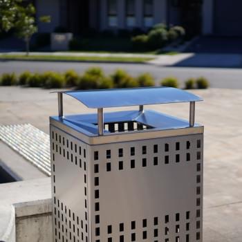 Athens Bin Enclosure - Stainless Steel Laser Cut Curved Cover from Astra Street Furniture