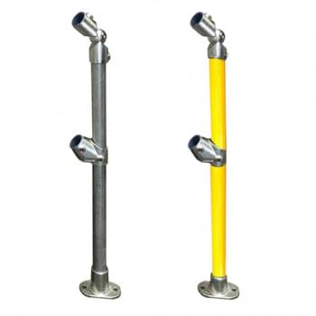 Ezyrail - End Stanchion (Rise) w/ Straight Angle Base Fixing Plate 31°- 44° Fittings - Galvanised Or Yellow