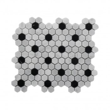 Imperial White And Nero Marquina Hexagon Honed Mosaic