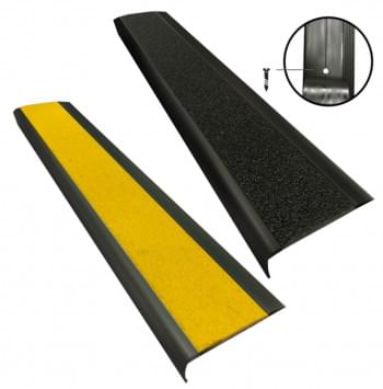 Black Anodised Aluminium Stair Nosing w/ Black OR Yellow Tough Fibreglass Anti Slip Insert 75mmx30mm - Per Metre from Safety Xpress