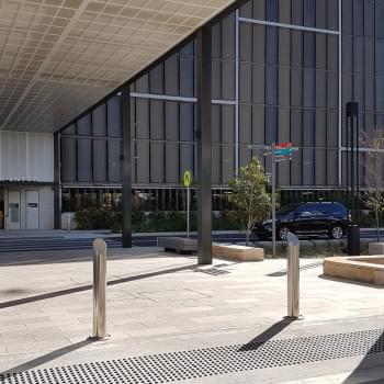 140mm Mitre-Top Stainless Steel Bollards - Base Plate from Astra Street Furniture