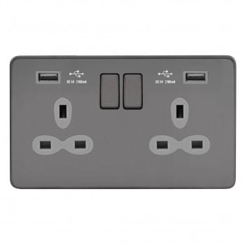 13A 2G Switched Socket with 12W Dual USB Charger - USB-A/ A from Kengo