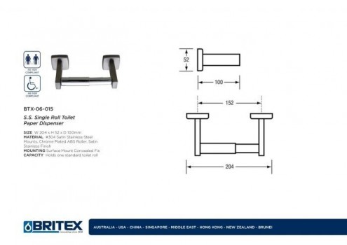 Stainless Steel Single Toilet Paper Dispenser from Britex