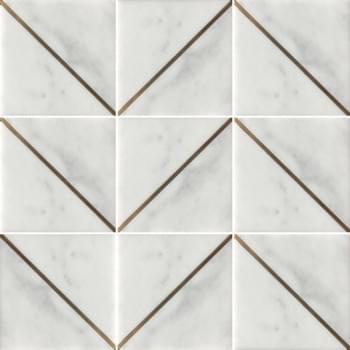Infinity Carrara Brass Single Line Square Honed Mosaic from Graystone Tiles & Design Studio