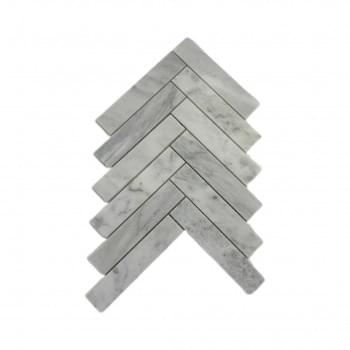 Imperial White Marble Large Herringbone Mosaic from Graystone Tiles & Design Studio