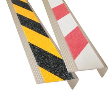 Aluminium Stair Nosing - Carborundum Super Anti Slip Insert - Black/Yellow OR Red/White - 75mmx30mm - Sold Per Metre