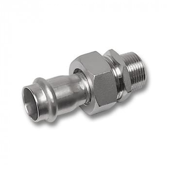 KemPress® Stainless Male BSPT/R Thread Union, Flat Sealing, Stainless Steel Nut - Industry