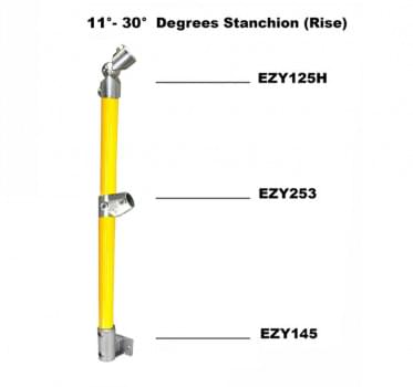 Ezyrail - End Stanchion (Rise) w/ Rail Mount Fixing Plate - 11°-30° - Galvanised Or Yellow from Safety Xpress