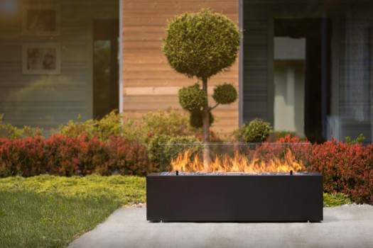 Galio black outdoor fireplace from Planika Net Zero Fireplaces