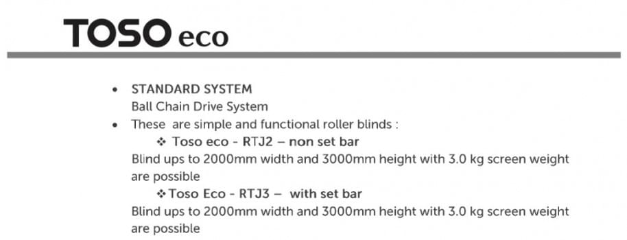 TOSO eco Roller blind - RTJ2 & RTJ3 from TOSO