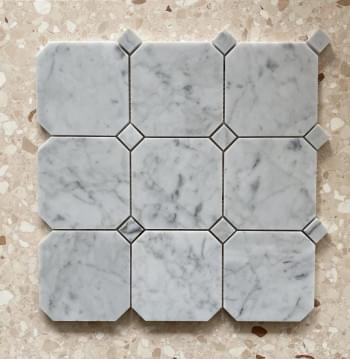 Carrara Large Octagon Dot Honed Mosaic