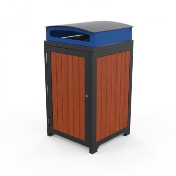 Athens Bin Enclosure - Western Red Cedar Slat and Black Frame Powder Coated Curved Cover - Waste Streams from Astra Street Furniture