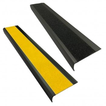 Black Anodised Aluminium Stair Nosing - Carborundum Super Anti Slip Insert - Black or Yellow - 75mmx30mm - Sold Per Metre from Safety Xpress