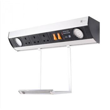 Wallmount Power Station with 3 x BS Socket, 2 x LED Spotlight, 20W Dual USB  Quick Charger- USB-A/ C and Hanging Tray from Kengo
