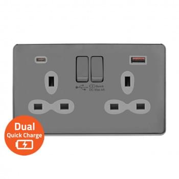 13A 2G Switched Socket with 20W Dual USB Quick Charger - USB-A/ C