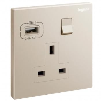 British standard sockets outlets 13 A with USB charger Type A from Legrand