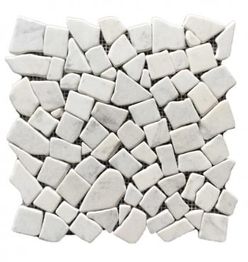 Mini Crazy Paving Carrara Tumbled Mosaic from Graystone Tiles & Design Studio