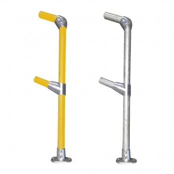 Ezyrail - End Stanchion (Rise) w/ Straight Angle Base Fixing Plate 11°-30° Fittings - Galvanised Or Yellow